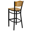 HERCULES Series Black Slat Back Metal Restaurant Barstool - Natural Wood Back & Seat - Back