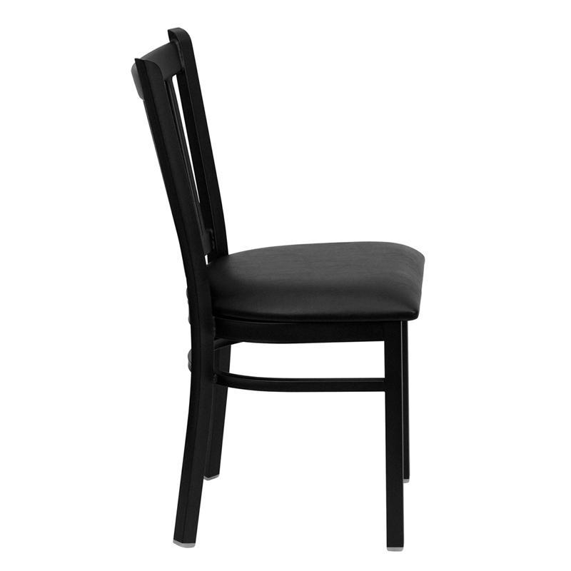 HERCULES Series Black Vertical Back Metal Restaurant Chair - Black Vinyl Seat - Side