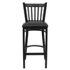 HERCULES Series Black Vertical Back Metal Restaurant Barstool - Black Vinyl Seat - Front