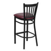 HERCULES Series Black Vertical Back Metal Restaurant Barstool - Burgundy Vinyl Seat - Back