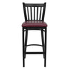 HERCULES Series Black Vertical Back Metal Restaurant Barstool - Burgundy Vinyl Seat - Front