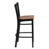 HERCULES Series Black Vertical Back Metal Restaurant Barstool - Cherry Wood Seat - Side