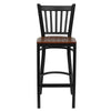 HERCULES Series Black Vertical Back Metal Restaurant Barstool - Cherry Wood Seat - Front