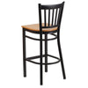 HERCULES Series Black Vertical Back Metal Restaurant Barstool - Natural Wood Seat - Back