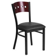 Load image into Gallery viewer, HERCULES Series Black 4 Square Back Metal Restaurant Chair - Mahogany Wood Back, Black Vinyl Seat