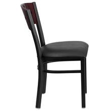 Load image into Gallery viewer, HERCULES Series Black 4 Square Back Metal Restaurant Chair - Mahogany Wood Back, Black Vinyl Seat - Side