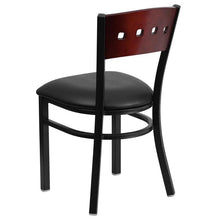 Load image into Gallery viewer, HERCULES Series Black 4 Square Back Metal Restaurant Chair - Mahogany Wood Back, Black Vinyl Seat - Back