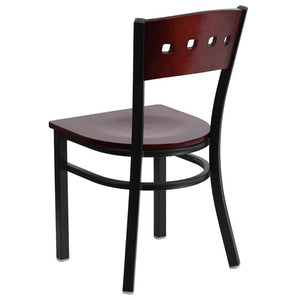 HERCULES Series Black 4 Square Back Metal Restaurant Chair - Mahogany Wood Back & Seat - Back