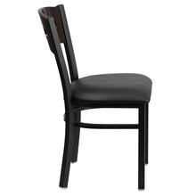 Load image into Gallery viewer, HERCULES Series Black 3 Circle Back Metal Restaurant Chair - Walnut Wood Back, Black Vinyl Seat - Side