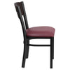 HERCULES Series Black 3 Circle Back Metal Restaurant Chair - Walnut Wood Back, Burgundy Vinyl Seat - Side