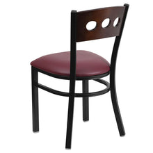 Load image into Gallery viewer, HERCULES Series Black 3 Circle Back Metal Restaurant Chair - Walnut Wood Back, Burgundy Vinyl Seat - Back