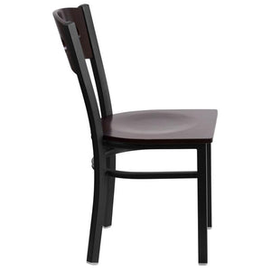 HERCULES Series Black 3 Circle Back Metal Restaurant Chair - Walnut Wood Back & Seat - Side