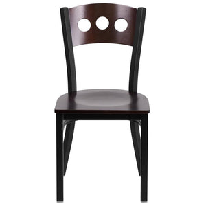 HERCULES Series Black 3 Circle Back Metal Restaurant Chair - Walnut Wood Back & Seat - Front