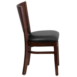 Walnut Wood Restaurant Chair - Black Vinyl Seat 1