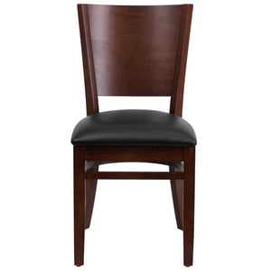 Walnut Wood Restaurant Chair - Black Vinyl Seat 