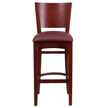 Load image into Gallery viewer, LACEY Series Solid Back Mahogany Wood Restaurant Barstool - Burgundy Vinyl Seat 1