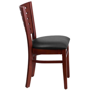 Darby Series Slat Back Mahogany Wood Restaurant Chair - Black Vinyl Seat