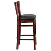DARBY Series Slat Back Mahogany Wood Restaurant Barstool - Black Vinyl Seat
