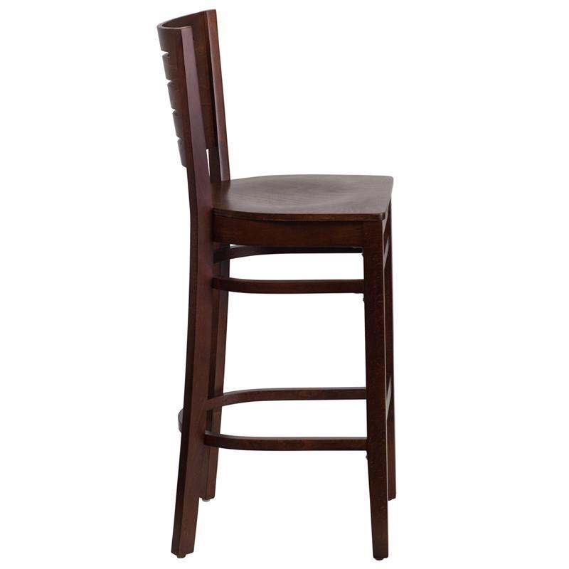 DARBY Series Slat Back Walnut Wood Restaurant Barstool - Side