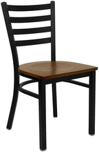Load image into Gallery viewer, HERCULES Series Black Ladder Back Metal Restaurant Chair - Cherry Wood Seat