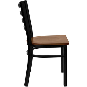 Heavy Duty Black Ladder Back Metal Restaurant Chair - Cherry Wood Seat - Side