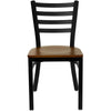 Heavy Duty Black Ladder Back Metal Restaurant Chair - Cherry Wood Seat - Front