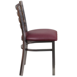 Ladder Back Metal Restaurant Chair - Burgundy Vinyl Seat