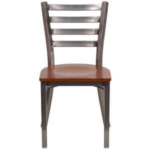 Heavy Duty Clear Coated Ladder Back Metal Restaurant Chair - Cherry Wood Seat - Front