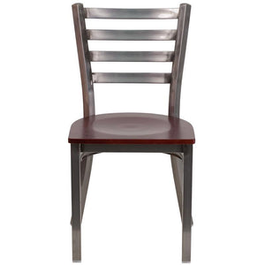 Heavy Duty Clear Coated Ladder Back Metal Restaurant Chair - Mahogany Wood Seat - Front