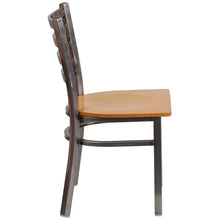 Load image into Gallery viewer, Heavy Duty Clear Coated Ladder Back Metal Restaurant Chair - Natural Wood Seat - Side