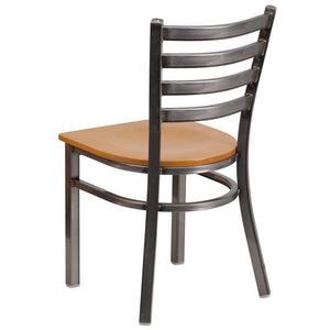 Heavy Duty Clear Coated Ladder Back Metal Restaurant Chair - Natural Wood Seat - Back