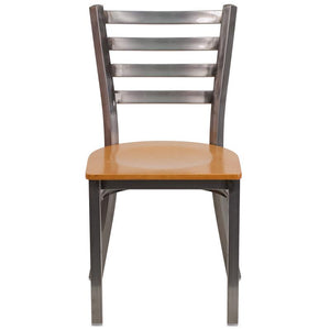 Heavy Duty Clear Coated Ladder Back Metal Restaurant Chair - Natural Wood Seat - Front