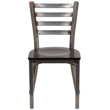 Load image into Gallery viewer, Heavy Duty Clear Coated Ladder Back Metal Restaurant Chair - Walnut Wood Seat - Front