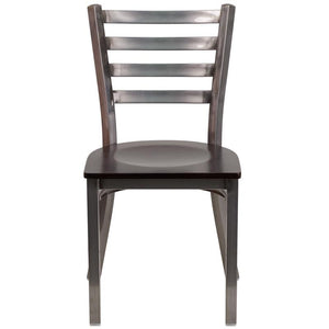 Heavy Duty Clear Coated Ladder Back Metal Restaurant Chair - Walnut Wood Seat - Front