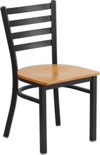 Load image into Gallery viewer, HERCULES Series Black Ladder Back Metal Restaurant Chair - Natural Wood Seat