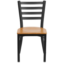 Load image into Gallery viewer, Heavy Duty Black Ladder Back Metal Restaurant Chair - Natural Wood Seat - Front