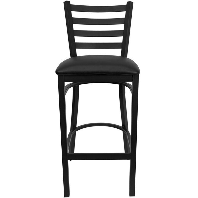 Black Ladder Back Metal Restaurant Barstool Black Vinyl Seat