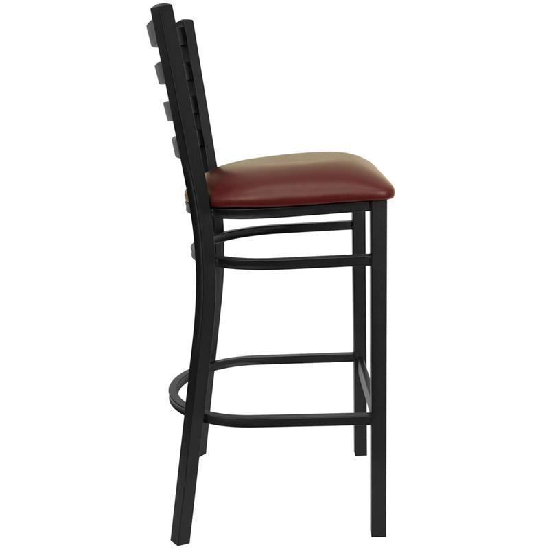 Heavy Duty Ladder Back Metal Barstool Burgundy Vinyl Seat Wholesale