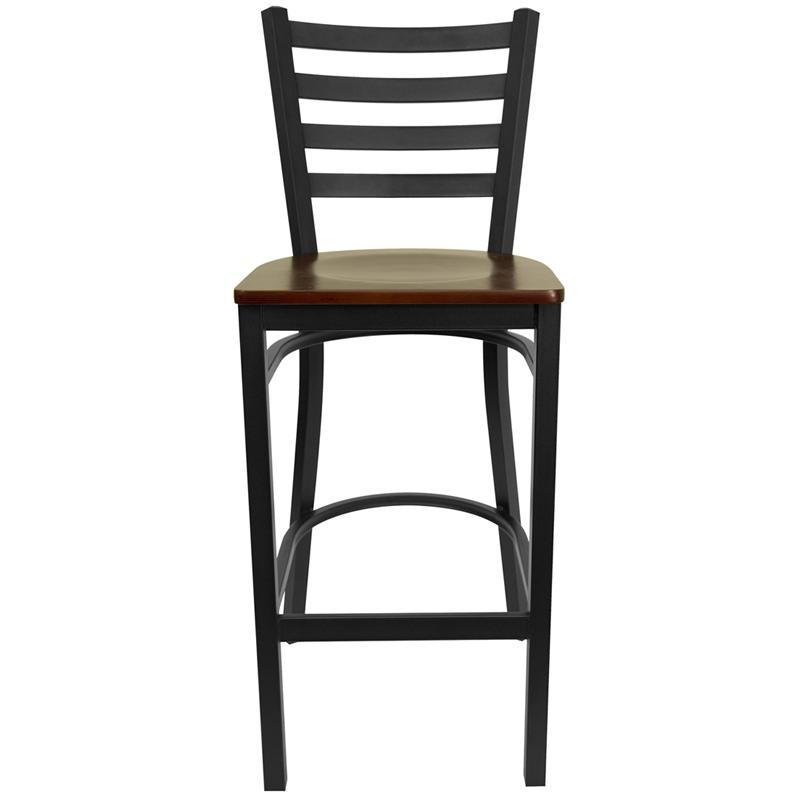 Metal Restaurant Barstool - Mahogany Wood Seat