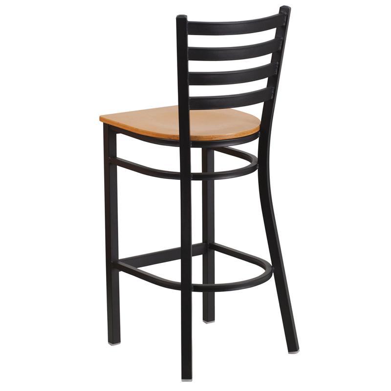 Ladder Back Metal Restaurant Barstool Natural Wood Seat Wholesale