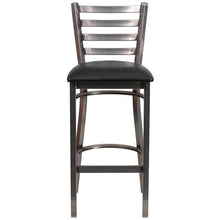 Load image into Gallery viewer, Heavy Duty Clear Coat Ladder Back Metal Restaurant Barstool with Black Vinyl Seat - Front