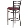 Heavy Duty Clear Coated Ladder Back Metal Restaurant Barstool - Burgundy Vinyl Seat - Back