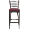 Heavy Duty Clear Coated Ladder Back Metal Restaurant Barstool - Burgundy Vinyl Seat - Front
