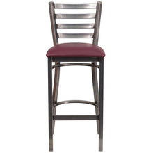 Load image into Gallery viewer, Heavy Duty Clear Coated Ladder Back Metal Restaurant Barstool - Burgundy Vinyl Seat - Front