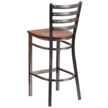 Load image into Gallery viewer, Clear Coated Ladder Back Metal Restaurant Barstool - Cherry Wood Seat - BAck