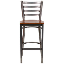 Load image into Gallery viewer, Clear Coated Ladder Back Metal Restaurant Barstool - Cherry Wood Seat - Front