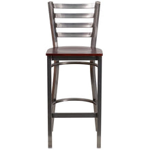 Load image into Gallery viewer, Clear Coated Ladder Back Metal Restaurant Barstool - Mahogany Wood Seat - Front