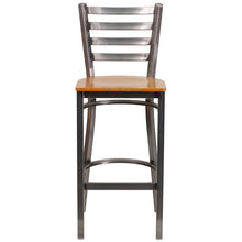 Load image into Gallery viewer, Clear Coated Ladder Back Metal Restaurant Barstool - Natural Wood Seat - Front
