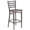 HERCULES Series Clear Coated Ladder Back Metal Restaurant Barstool - Walnut Wood Seat