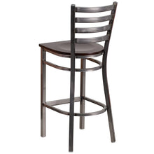 Load image into Gallery viewer, Clear Coated Ladder Back Metal Restaurant Barstool - Walnut Wood Seat - Back